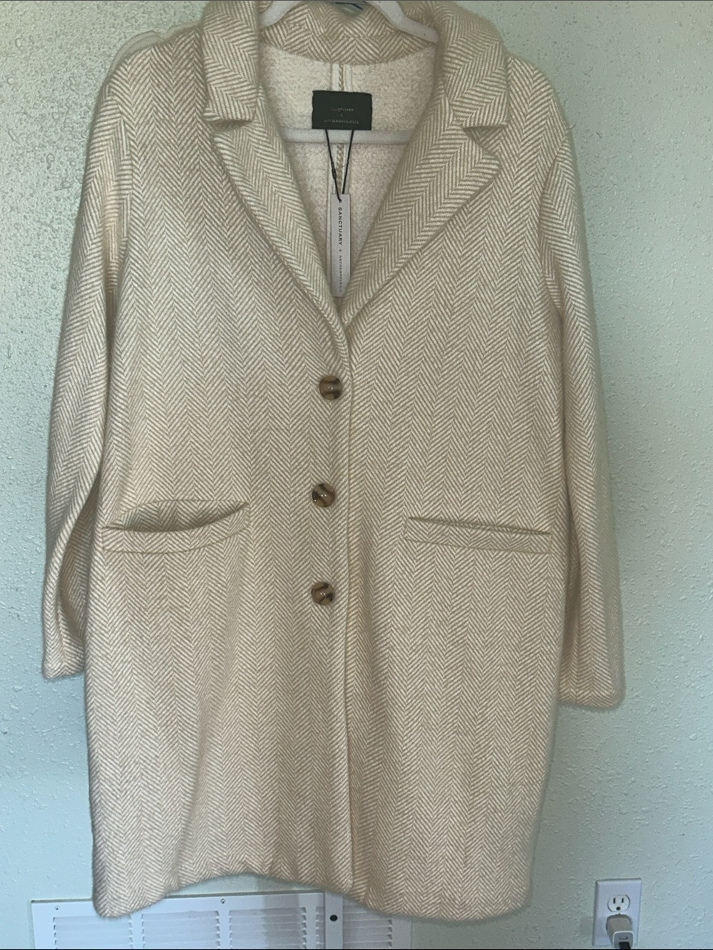 Sanctuary Cream Herringbone Single-Breasted Trench Coat